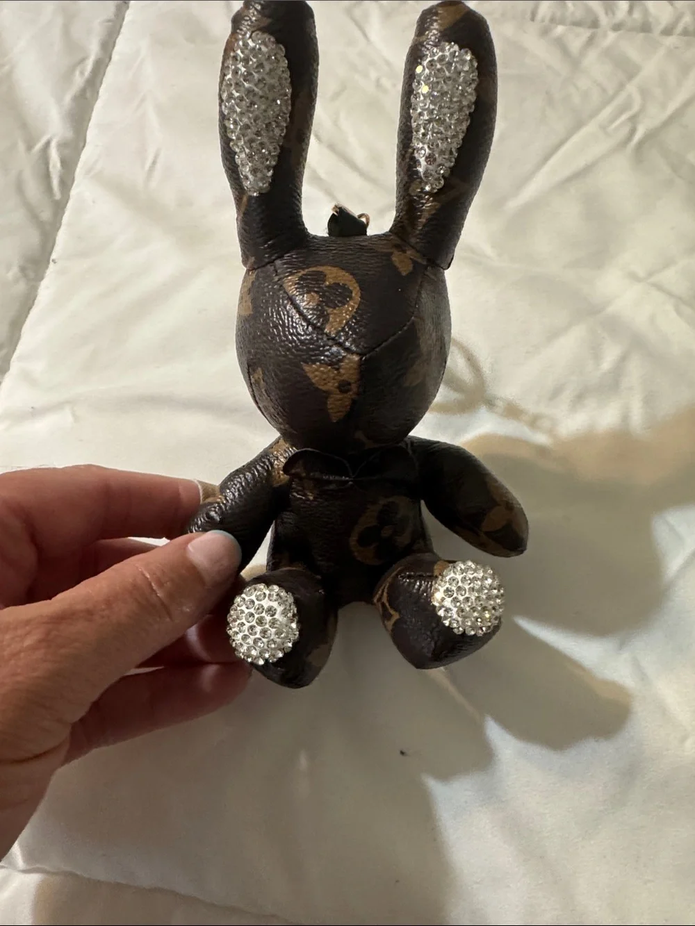 Fashion Jewelry Brown Monogram Bunny Keychain with Rhinestone Accents
